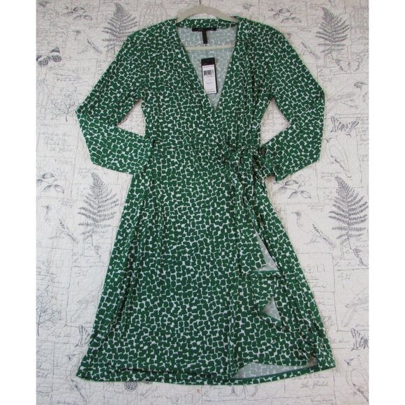 New $178 Women's BCBG Maxazria Green stretch Geometric Wrap Dress medium M - Picture 1 of 8